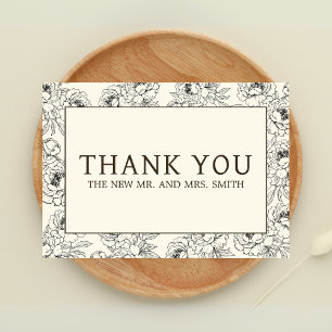 Beige Floral Wedding Thank You Card