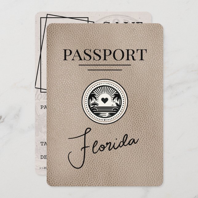 Beige Florida Passport Save The Date (Front/Back)