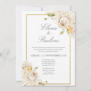 Beige flower Elegant Wedding Invitation in Spanish