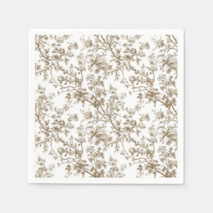 Beige Flowering Branches Cocktail Paper Napkins