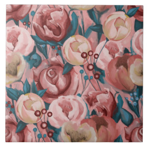 Beige Flowers Ceramic Tile