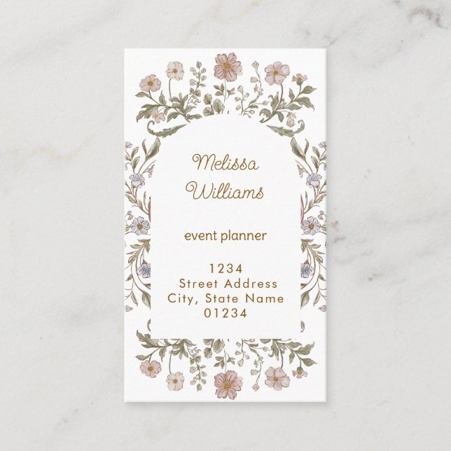 beige flowers frame business card (Front)
