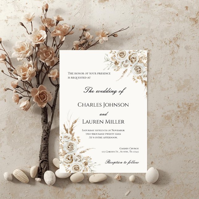 Beige Flowers Wedding Invitation (Creator Uploaded)