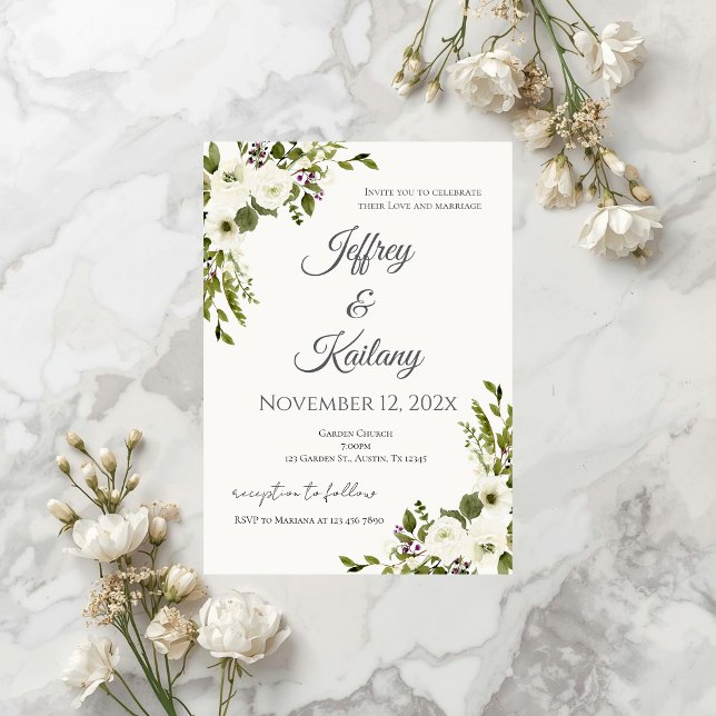 Beige Flowers Wedding Invitation (Creator Uploaded)