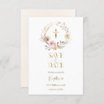 beige flowers wreath save the date Baptism Invitation<br><div class="desc">save the date Baptism</div>