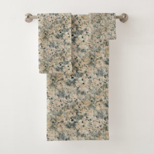 Beige & Foggy Grey Marble Patterned Bath Towel Set