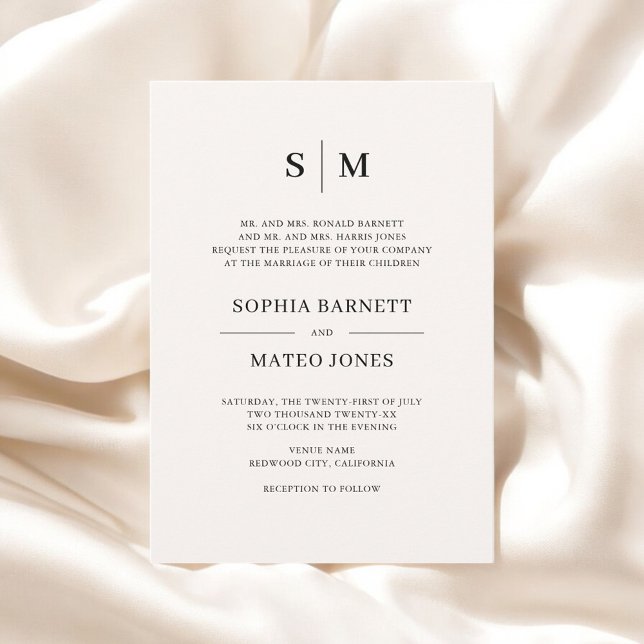 Beige Formal Classic Monogram Wedding Invitation (Creator Uploaded)