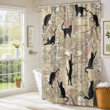 Beige French Cat Paris Cafe Shower Curtain