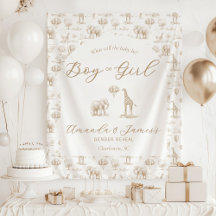 Beige Gender Reveal Banner Safari Toile