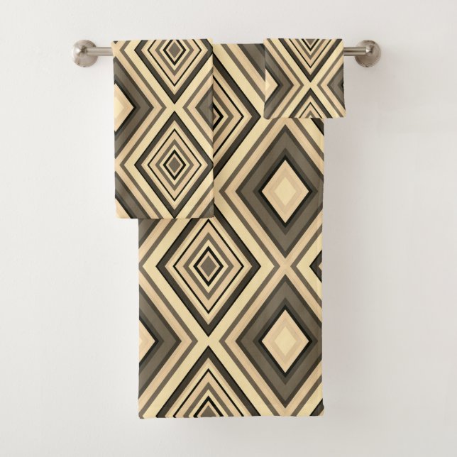 Beige , geometric pattern bath towel set (Insitu)