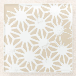 Beige geometric pattern glass coaster