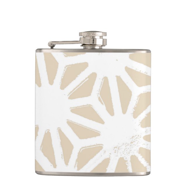 Beige geometric pattern hip flask (Front)