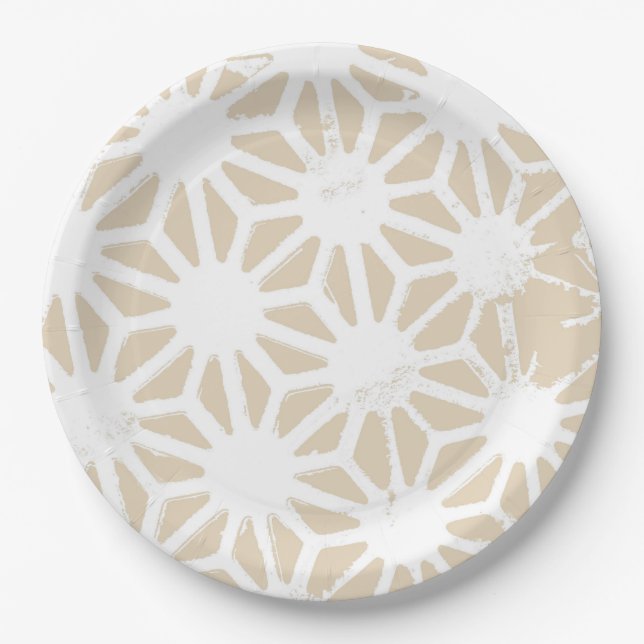 Beige geometric pattern paper plate (Front)
