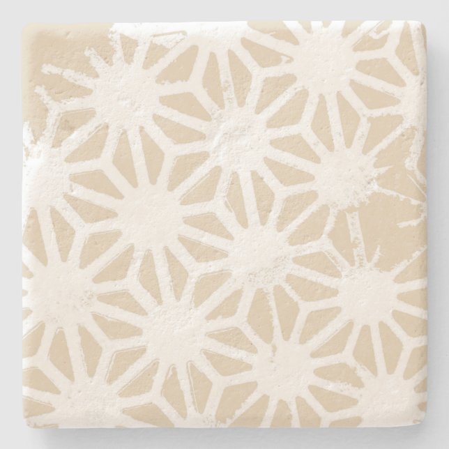 Beige geometric pattern stone coaster (Front)