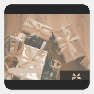 Beige Gift Boxes Phone Case - Elegant Present Patt Square Sticker