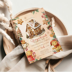 Beige Gingerbread House Christmas Decorating Party Invitation