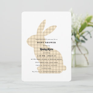 Beige Gingham Bunny Baby Shower Invitation