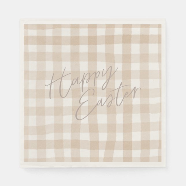 Beige gingham check pattern happy easter napkin (Front)