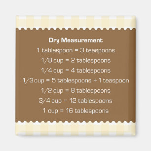 Beige gingham dry measure chart kitchen helper magnet