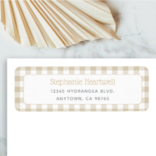 Beige Gingham Neutral Baby Shower Return Address Label