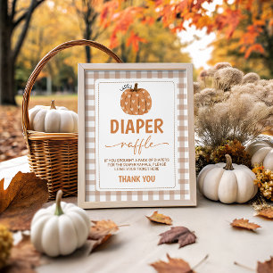 Beige Gingham Pumpkin 8x10 Diaper Raffle Sign