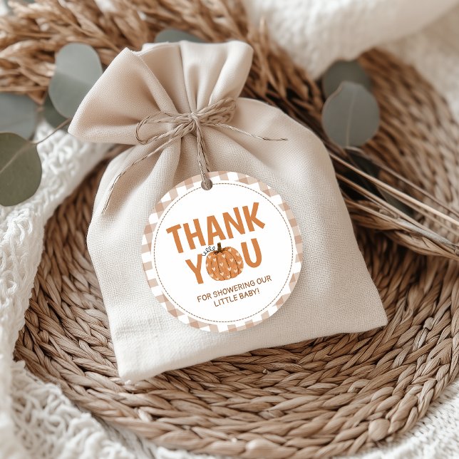 Beige Gingham Pumpkin Favour Thank You Tag (Creator Uploaded)