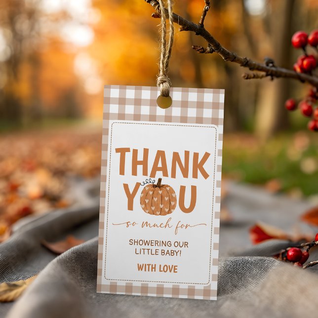 Beige Gingham Pumpkin Favour Thank You Tag (Creator Uploaded)