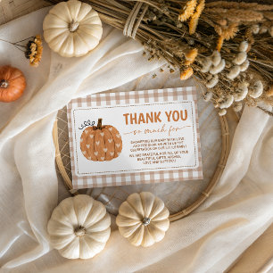 Beige Gingham Pumpkin Shower Thank You Card