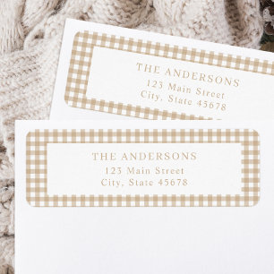 Beige Gingham Return Address Return Address Label