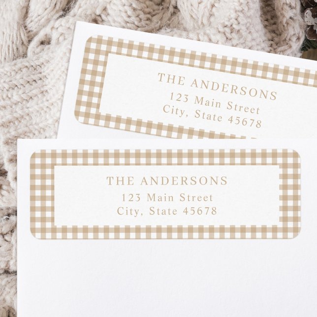 Beige Gingham Return Address Return Address Label (Creator Uploaded)