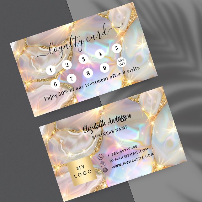 Beige gold agate holographic business logo loyalty card (Creator Uploaded)