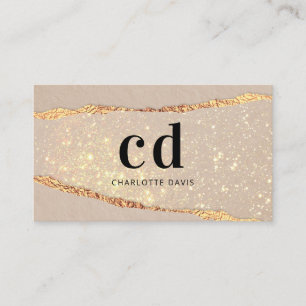 Beige gold agate marble monogram initials business card