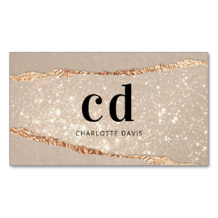 Beige gold agate marble monogram initials Magnetic business card
