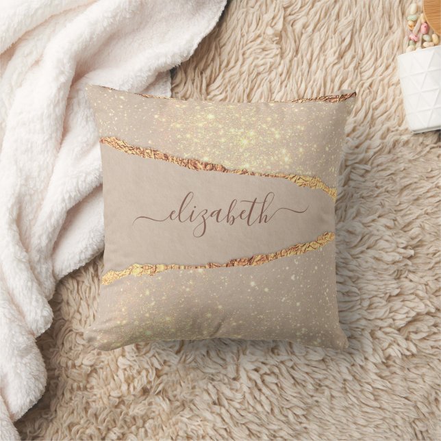 Beige gold Agate marble stone name script Cushion (Blanket)