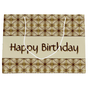 Beige Gold And Dark Brown Patterned Large Gift Bag