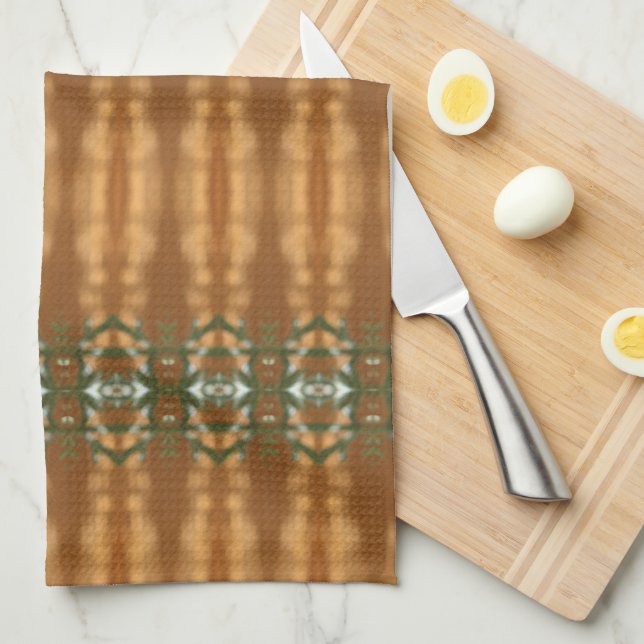 Beige Gold and Teal Green Tea Towel (Quarter Fold)