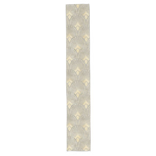 Beige gold,Art Deco pattern,vintage,retro,chic, mo Long Table Runner