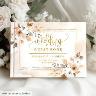 Beige & Gold Boho Fall Bouquet Wedding Guest Book