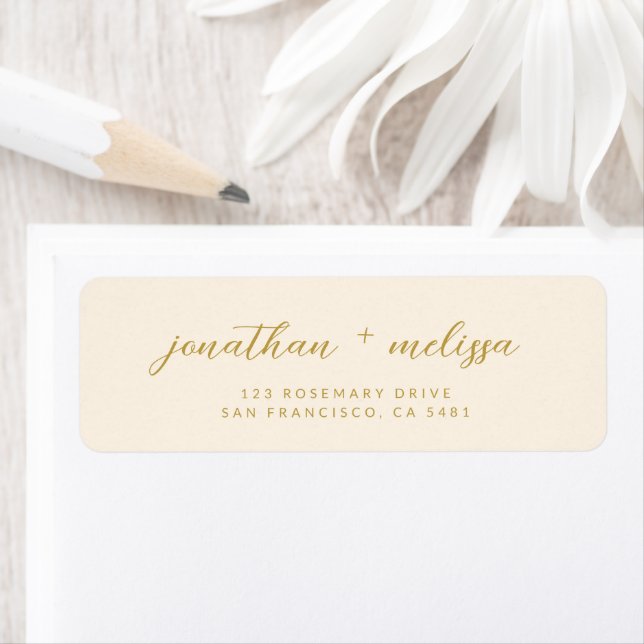 Beige & Gold Calligraphy Script Wedding Address  Return Address Label (Insitu)