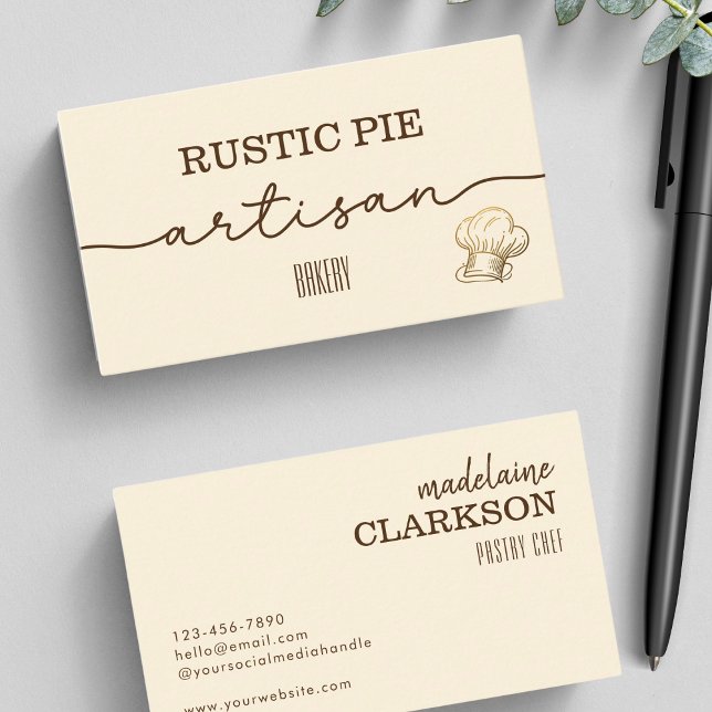 Beige Gold Chef Hat Bakery  Business Card (Creator Uploaded)