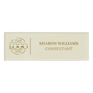 Beige Gold Custom Company Logo Employee Staff Name Tag