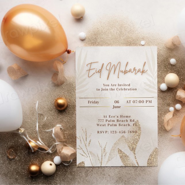 Beige & Gold Eid Mubarak  Elegant Islamic Party Holiday Card (Creator Uploaded)