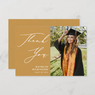Beige Gold Elegant Script Minimalist Graduation Thank You Card
