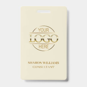 Beige Gold Employee ID with Custom Business Logo Badge