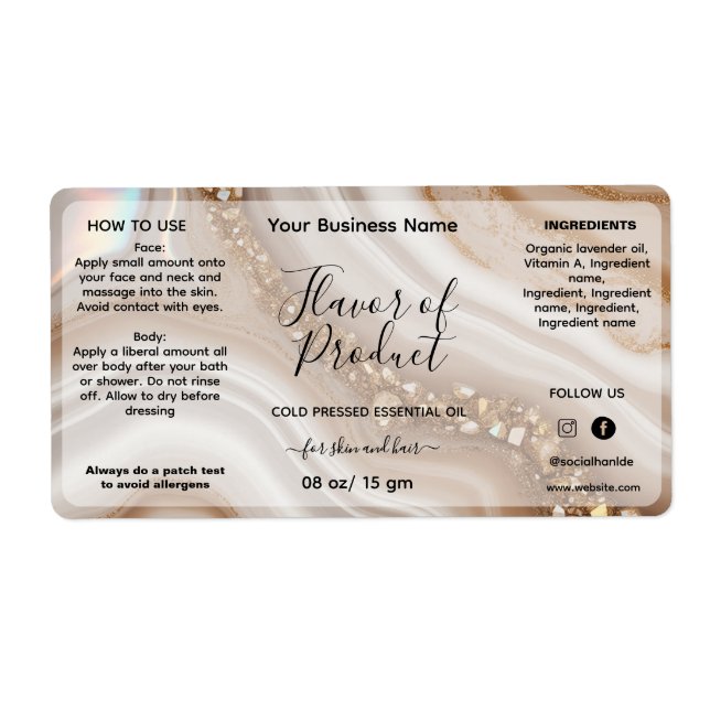 Beige Gold Essential Oil Bottle Label (Front)