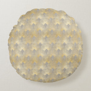 Beige gold, fan pattern,Art Deco, vintage pattern, Round Cushion