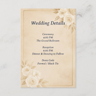 Beige Gold Floral Wedding Details Card