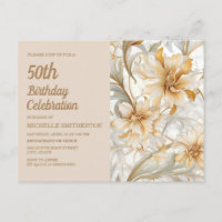 Beige Gold Floral Women's 50th Birthday
