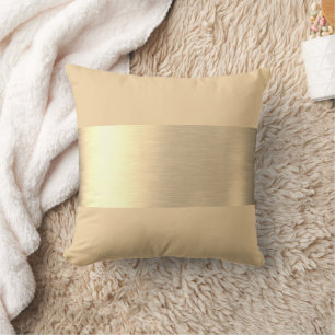 Beige Gold Foil Rustic Faux  Cushion