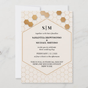 Beige Gold Honeycomb Wedding Invitation
